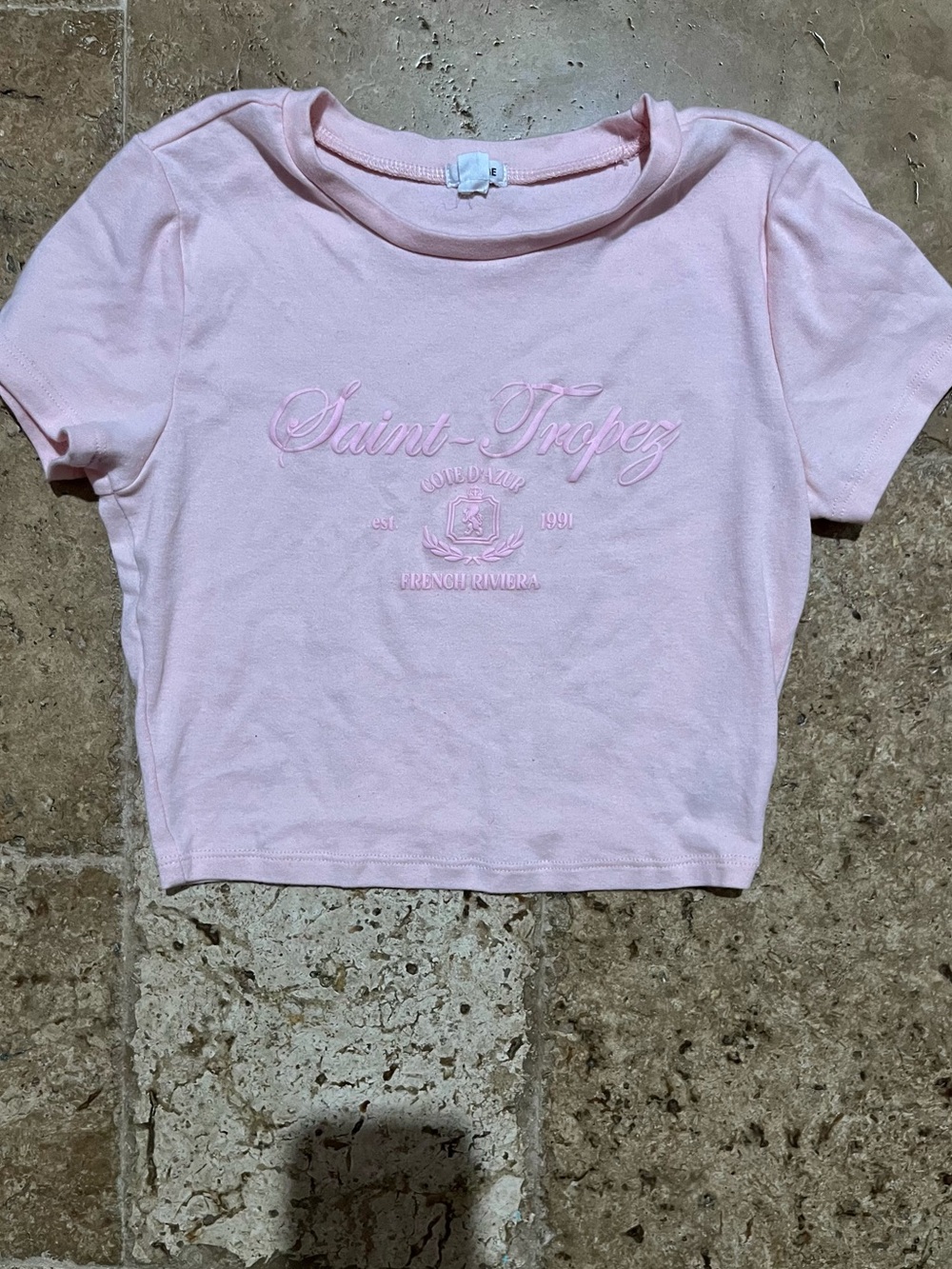Garage Pink Saint Tropez Embroidered Crop Baby Tee S - Picture 3 of 5